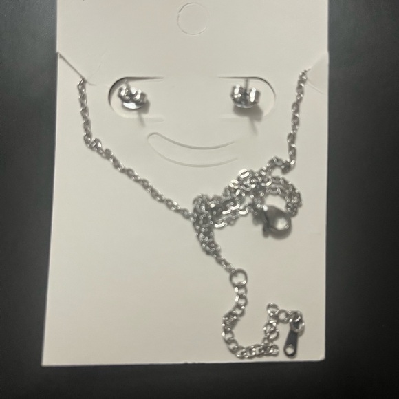 Silver Stainless Steel Interlocking Inspired CC Pendant Necklace & Earrings Set - Picture 3 of 3